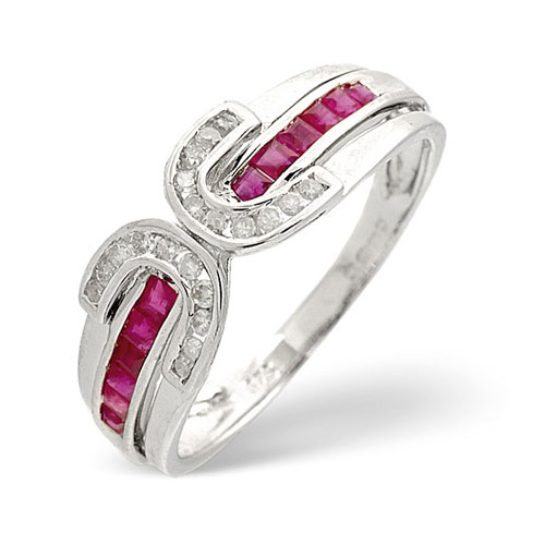 0.14 Ct Diamond and Ruby Ring In 9 Carat White Gold