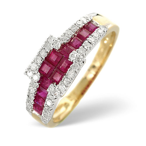 0.26 Ct Diamond and Ruby Ring In 9 Carat Yellow Gold