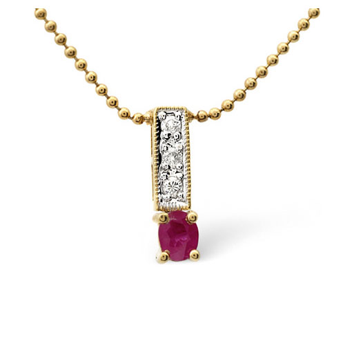 0.29 Ct Ruby and 0.05 Ct Diamond Bar Necklace In 9 Carat Yellow Gold