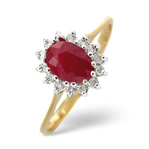 0.68 Ct Ruby and 0.14 Ct Diamond Ring In 9 Carat Yellow Gold
