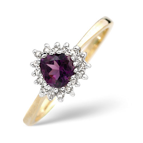 Amethyst and 0.12 Ct Diamond Ring In 9 Carat Yellow Gold
