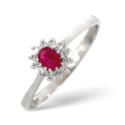 Diamond and Ruby Ring In 9 Carat White Gold
