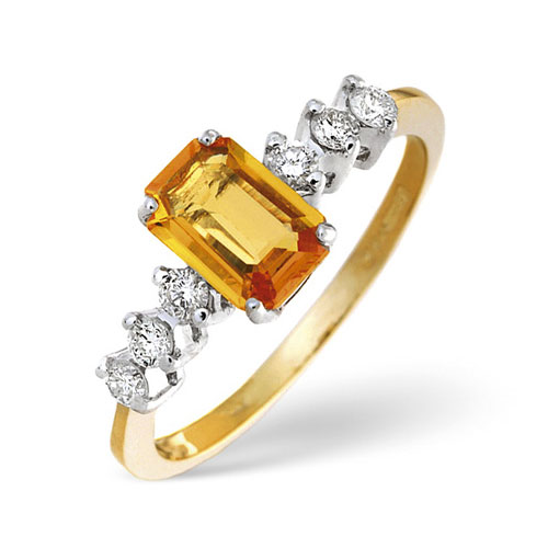 Emerald Cut Yellow Sapphire and 0.18 Diamond Ring In 9 Carat Yellow Gold