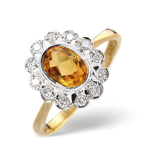 Golden Citrine and 0.18 Ct Diamond Ring In 9 Carat Yellow Gold