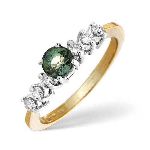 Green Sapphire and 0.18 Diamond Ring In 9 Carat Yellow Gold