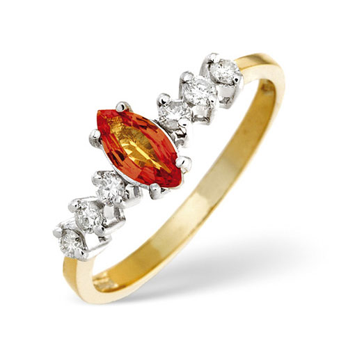 Marquise Cut Orange Sapphire and 0.18 Diamond Ring In 9 Carat Yellow Gold