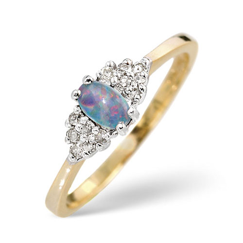 Oval Opal Triplet and 0.09 Diamond Ring In 9 Carat Yellow Gold