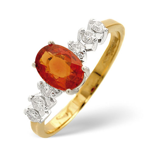 Oval Orange Sapphire and 0.18 Diamond Ring In 9 Carat Yellow Gold
