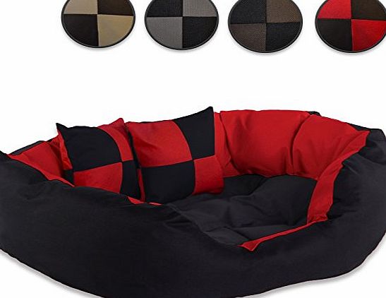 dibea Dog bed warm basket cushio cat bed tearproff waterproof with pillow (65x50x20 cm, red / black)