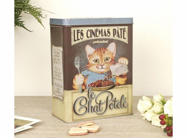 Dibor - French Style Accessories for the Home French Metal Retro Style Cat Treats Tin H25 x W17x D9.5cm