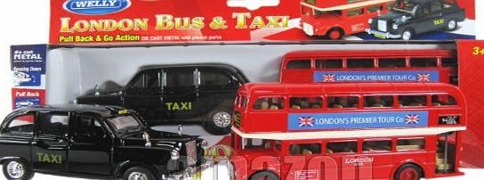 Diecast models London Double Decker Red Bus and Black Taxi Models (Pull Back amp; Go Action)Made of Die Cast Metal and Plastic Parts