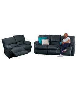 diego Large and Regular Fabric Recliner Sofa - Black
