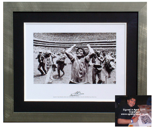 Diego Maradona - Signed and framed 86 World Cup photo print