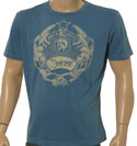 Diesel Blue Cotton T-Shirt with Light Beige Only The Brave - Diesel 1978 Velour Logo