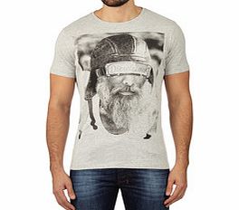 Grey and black pure cotton face T-shirt