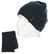 Kastro Navy Beanie Hat and Scarf Set