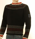 Mens Black with Cream & Brown Stitching Round Neck Wool Sweater