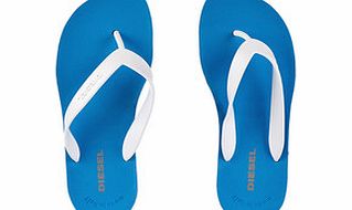 Diesel Mens blue and white flip-flops