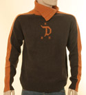 Mens Brown & Orange High Neck with Button Fastening Wool Sweater