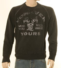 Mens Faded Black & Grey Frayed Logo Cotton Sweatshirt