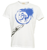 White T-Shirt with Large Blue Logo