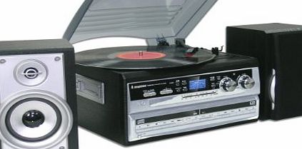 Steepletone SMC595 Silver - NOSTALGIC RETRO 5-IN-1 MUSIC SYSTEM WITH CD BURNER/ Vinyl to CD, CD to CD, Cassette to CD, Radio to CD amp; Aux to CD! (Record your CDs, cassettes and vinyl records onto a