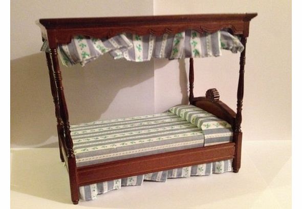 Dolls House Single Four Poster Bed in Walnut Finish 1:12 Scale