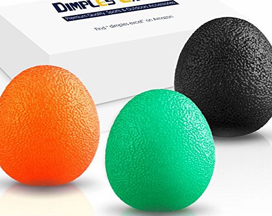 Dimples Excel Squeeze Stress Balls for Hand, Finger and Grip Strengthening-Set of 3 Resistance (Soft Orange   Medium Green   Firm Black)