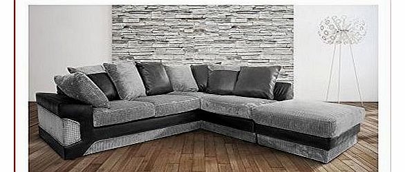 Corner Sofa In Black & Grey Fabric With a Large Footstool (Black Right)
