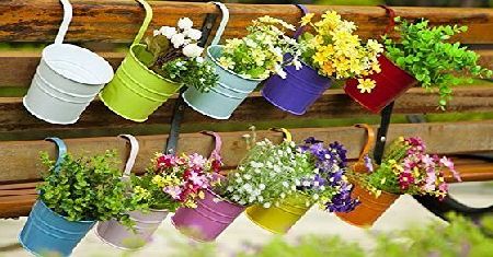 Dipamkar Set of 10 Metal Hanging Flower Pots With Drainage Hole Flower Bucket Balcony Planter Garden Home Ornaments