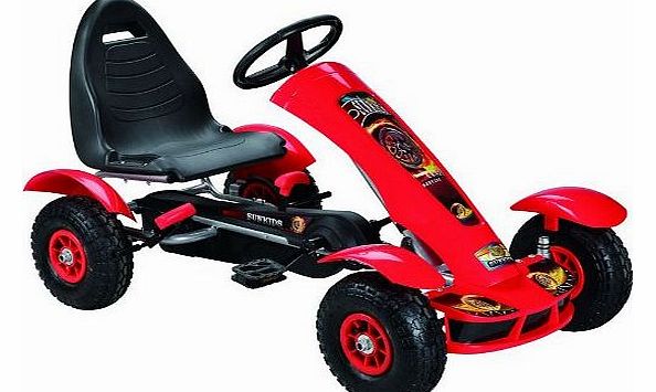 Kids pedal go-kart ride-on car, adjustable seat, rubber tyres, red