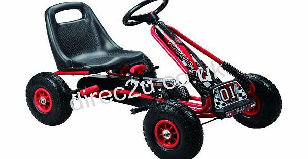 direc2u Kids pedal go-kart ride-on car, adjustable seat, rubber wheels, red
