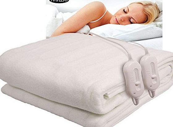 Direct Sales Fully Fitted Double Luxury Polyester Heated Electric Under Blanket With Detachable Dual Controllers, Machine Washable