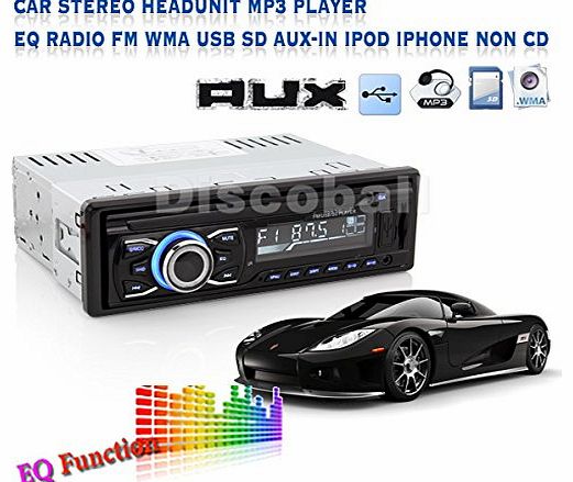 discoball Car Stereo Unit MP3 Player EQ WMA USB SD Card AUX IN Radio FM   Remote Control