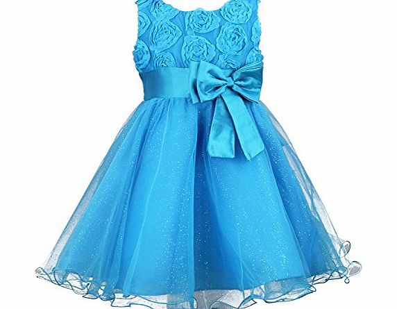 discoball Girls Flower Formal Wedding Bridesmaid Party Christening Dress Princess Dresses age 2-12 years (9-10years, blue)