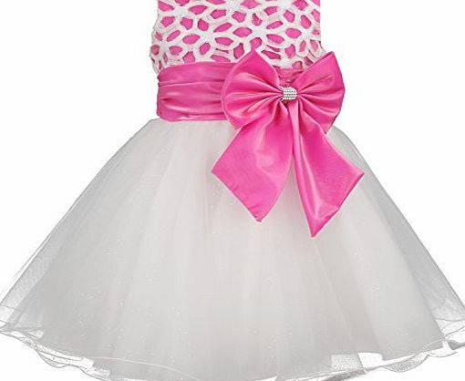 discoball Girls Flower Formal Wedding Bridesmaid Party Christening Princess Dress age 2-12 years (7-8years, rose red)