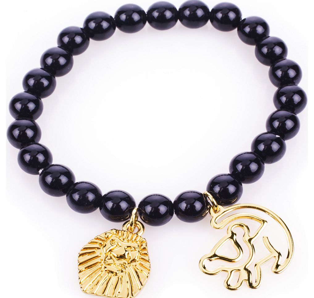 Gold Plated Black Bead Simba Outline Lion King