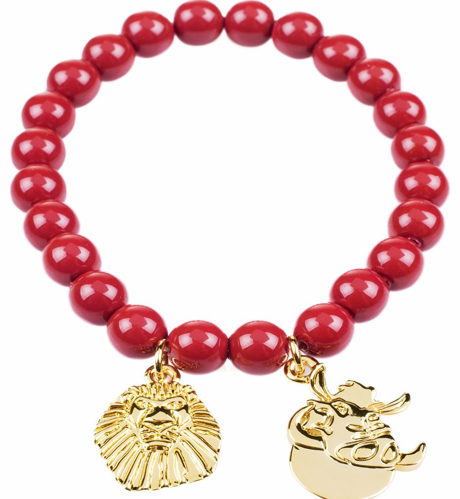 Gold Plated Red Bead Pumbaa Lion King Bracelet
