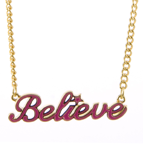 Pink and Gold Plated Tinkerbell Believe Necklace