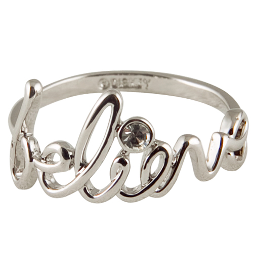 Platinum Plated Diamante Believe Ring from