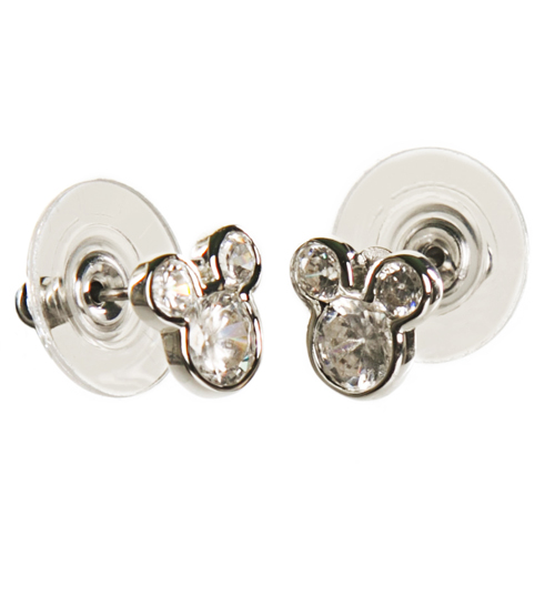 Silver Plated Diamante Mickey Mouse Stud