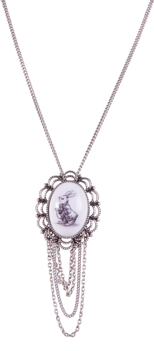 Silver Plated White Rabbit Cameo Necklace from