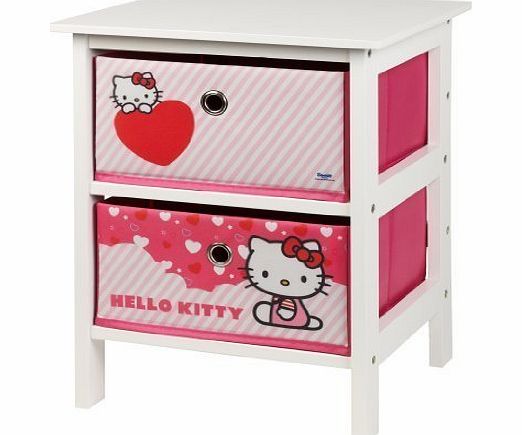 Disney, Hello Kitty, Pixar, Cars Two Drawer Kids Wooden Toy Clothes Storage Bedside Cabinet (Hello Kitty Pink For Girls)