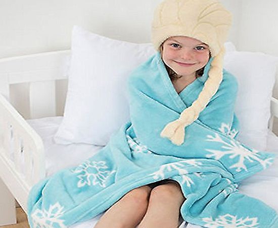 Latest Kids Girls Disney Frozen Crystal Elsa Blue Snowflake Cosy Fleece Soft Hooded Cuddle Robe