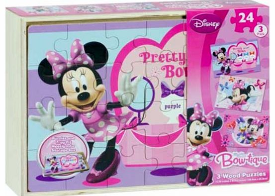 Disney Minnie Mouse 3 Wooden Puzzles in a Box