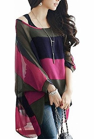DJT Fashion Street Dolman Style Woman Boat Neck Batwing Sleeve 2 in 1 Shirt/Tank/Tops/Vest/Tee/Blouse Rose Size S