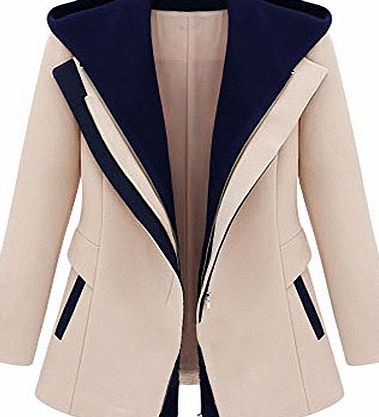 DJT Women Ladies Cozy Hooded Tunic Buttom Down Suit/Blazer/Jacket/Hoodie/Coat Khaki Blue Size L
