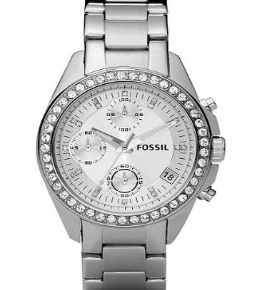 Fossil Ladies Watch ES2681 with Silver Coloured Dial, Clear Stone Set Bezel and Stainless Steel Bracelet