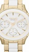 DKNY Ladies Chambers Ceramic White Gold Watch