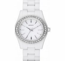 DKNY Ladies Plastics Stone Set White Watch